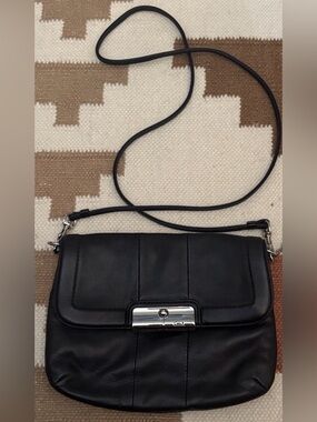 Coach Black Leather Crossbody Bag with Silver Hardware